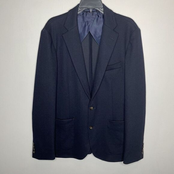 J CREW Suit Jacket Mens Medium Blue Knit Wool Cotton Blend Blazer NEW Slim AX264